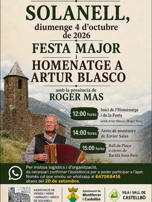 Homenatge a Artur Blasco en la Festa Major de Solanell 2026