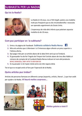 Subhasta solidària per ajudar la Nadia Nerea