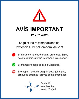 Avís de la Fundació Sant Hospital davant l'alerta per vent per aquest dijous