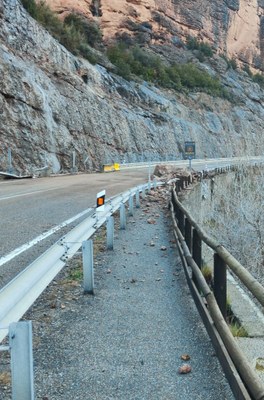 Esllavissada de roques a l'N-260 al congost de Collegats (Foto: Aj. de la Pobla de Segur)