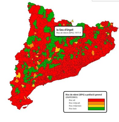 Risc de rebrot actual a la Seu d'Urgell i a la resta de municipis de Catalunya (Departament de Salut)