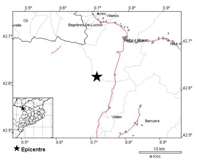Epicentre del terratrèmol (Font: ICGC)