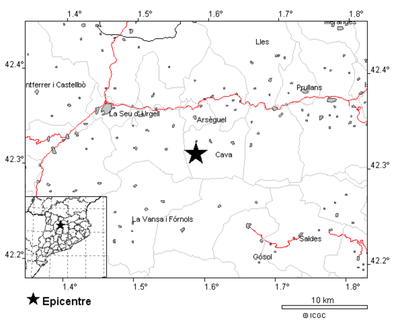 Epicentre del terratrèmol a l'Alt Urgell (Imatge: ICGC)