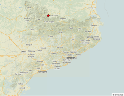 Terratrèmol de magnitud 2,2 a l'entorn d'Os de Civís (Mapa: ICGC)