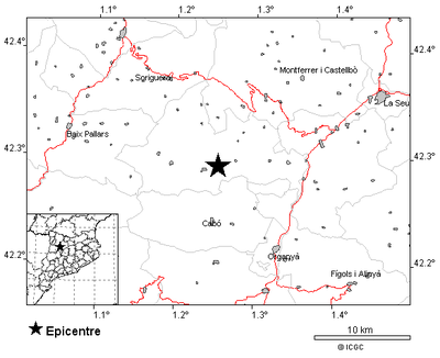 Terratrèmol al municipi de les Valls d'Aguilar (Mapa: ICGC)