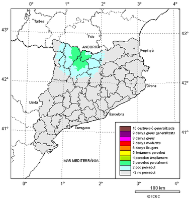 Abast del terratrèmol d'avui (11.10.2021) a Os de Civís (Mapa: ICGC)