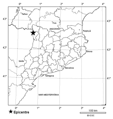 Localització de l’epicentre del terratrèmol de la Ribagorça (ICGC) 