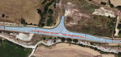 Mapa del projecte d'accés al nou polígon de Vilansats des de la C-14, a Organyà (Foto: Dep. Territori)