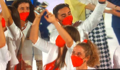 Núria Vilarrubla, a la cerimònia inaugural dels Jocs Olímpics de Tòquio 2020 (Imatge: COI)