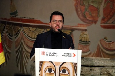 El president de la Generalitat, Pere Aragonès, durant la seva intervenció a l'acte d'obertura de l'Any Taüll (Foto: ACN/Alba Mor)