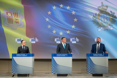 Trobada entre els màxims responsables de l'Acord d'associació entre Andorra, San Marino i la Unió Europea per coordinar les properes etapes del projecte (Foto: Govern d'Andorra)
