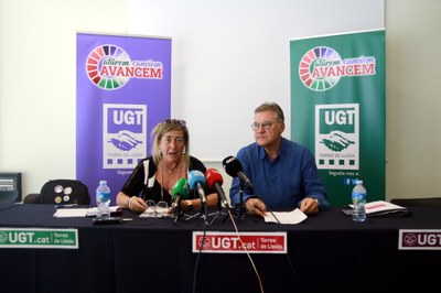Roda de premsa d'UGT a Lleida (Foto: ACN)