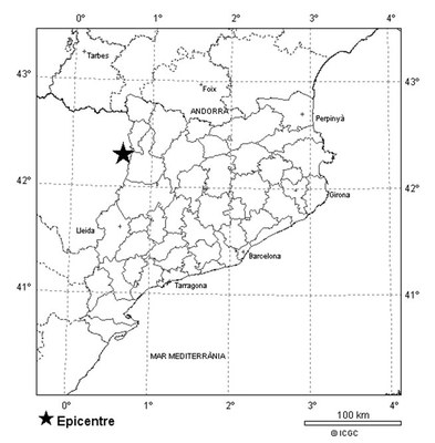 Epicentre del terratrèmol a Sopeira (ICGC, 14.02.18)