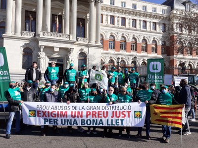 Unió de Pagesos es manifesta a Madrid per demanar mesures per garantir el futur dels ramaders del sector lleter (Foto: UP)
