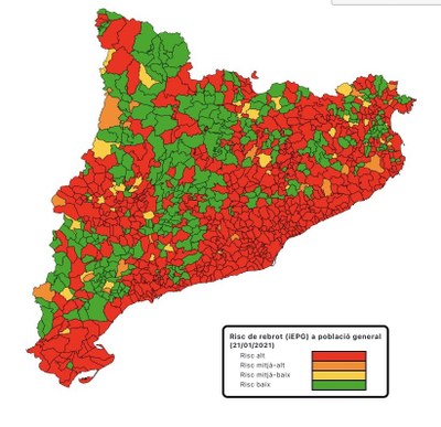 Risc de rebrot aquesta darrera setmana a Catalunya, per municipis (Departament de Salut)