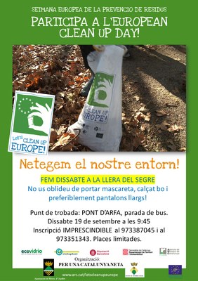 Cartell de l'activitat de neteja del riu Segre