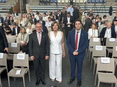 Xavier Espot, Montse Pujol i Joan Barrera, a l'obertura de la 37a Trobada Empresarial al Pirineu, a la Seu d'Urgell