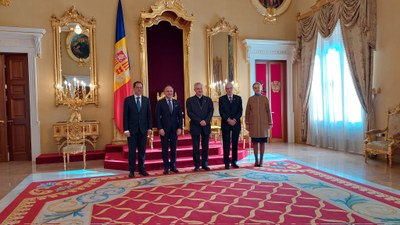 Reunió entre Xavier Espot i Joan-Enric Vives, al Palau Episcopal de la Seu (Foto: Bisbat d'Urgell)